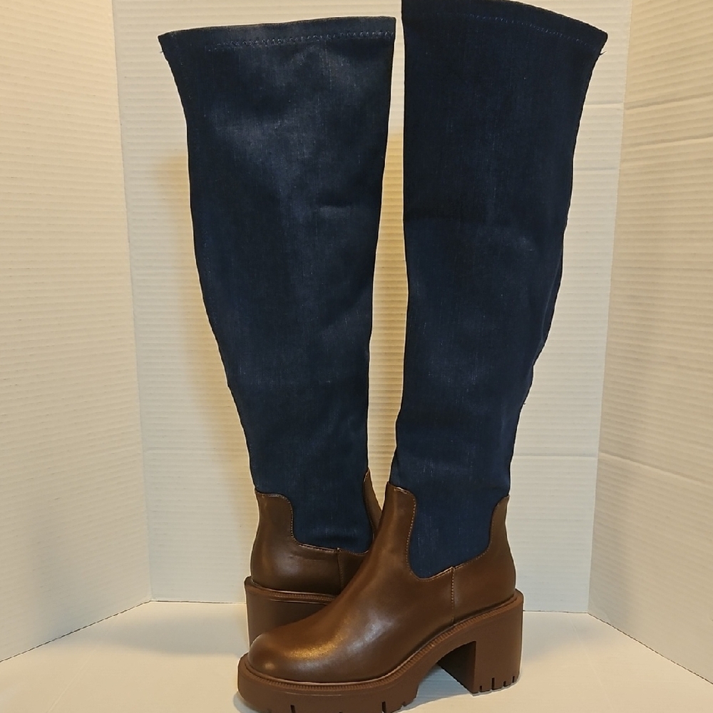 Rouge! Brown and Blue Over the Knee Boots